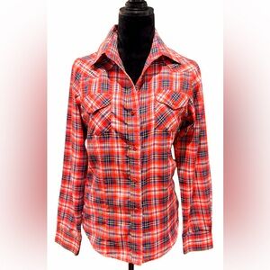 Cowgirl Legend Western Pearl Snap Red Plaid Shirt Women's Size Large Vintage